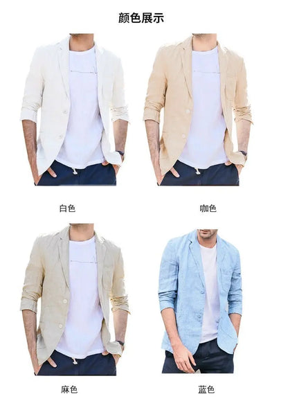 Linen Sun Protection Jacket Blazer - Men Fashionable Business Travel Wedding Versatile Casual Lightweight Cool Breathable Blazer