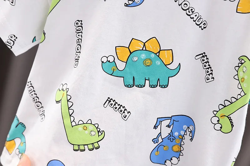 Summer Toddler Clothes Suit Full Print Dinosaur Pattern Short Sleeved Tshirt&shorts Set For Outdwear Tracksuit Boys Clothes Suit