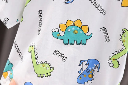 Summer Toddler Clothes Suit Full Print Dinosaur Pattern Short Sleeved Tshirt&shorts Set For Outdwear Tracksuit Boys Clothes Suit
