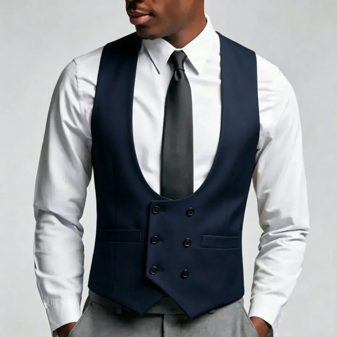 Men Vest Gray Solid Double Breasted Waistcoat For Wedding Groom Banquet Party Business Work Office Casual Daily Men Suit Vest