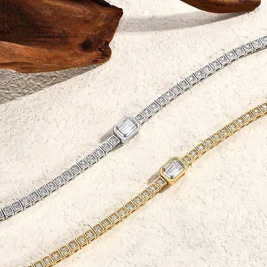 Bracelet tennis en moissanite complète, taille Asscher 8*6mm, couleur D, pureté VVS1, pour femme et homme, en argent sterling 925 plaqué or, cadeau de mariage