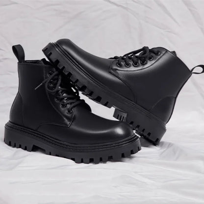 Black Men's Casual Leather Boots Fashion Winter Men Work Boot Mens Shoes Non-slip Designer High Top Ankle Boots Motorcycle Shoes