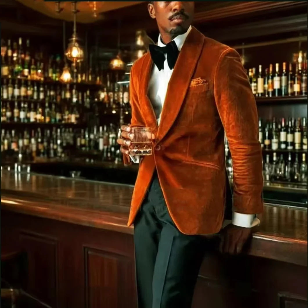 Men's Gold Velvet Tuxedo Blazer Shawl Lapel One Button Formal Jacket Fashion Slim Fit Wedding Prom Party Suit Coat