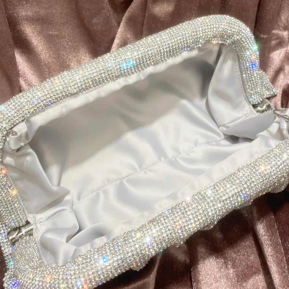 Shiny Handle Rhinestones Handmade Evening Clutch Bags New Folds Purses And Handbags Luxury Designer Wedding Party High Quality