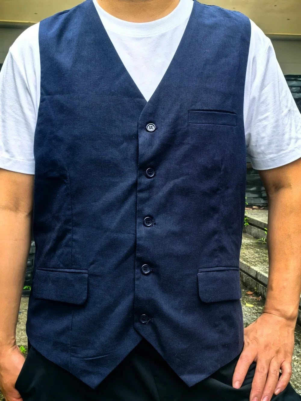 V Neck  Men's Vest Linen Suit Vest Summer Leisure Cotton Linen Waistcoat For Beach