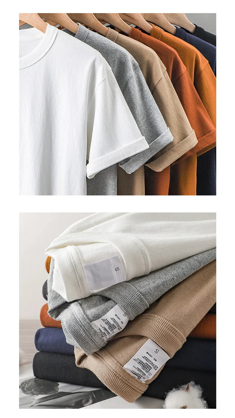 11.2oz Heavyweight 100% Cotton T-Shirt Men's Casual Solid Color Short-Sleeved White CrewNeck Thick Tops Unisex.