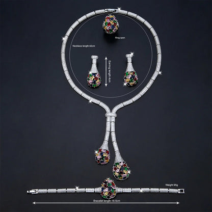 Luxury Bridal Jewelry Set Nigeria Design Cubic Zirconia Large Necklace Earrings Women's Wedding Accessory