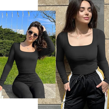 Open Crotch Big U Neck Seamless Bodysuit Long Sleeve Spandex Elastic Body Suit Shapewear Tummy Control Waist Shapers