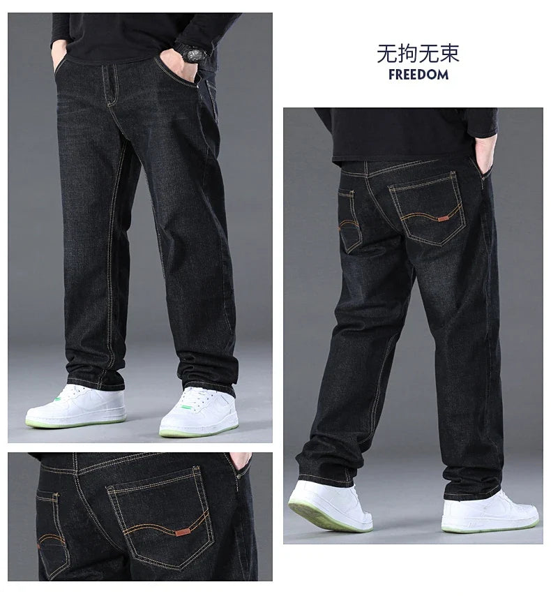 Men's Jeans Pants Big Size 50 High Stretch Denim Fabric Large Size Pants for 45-150kg Jeans Hombre Wide Leg Jeans Pantalon Homme
