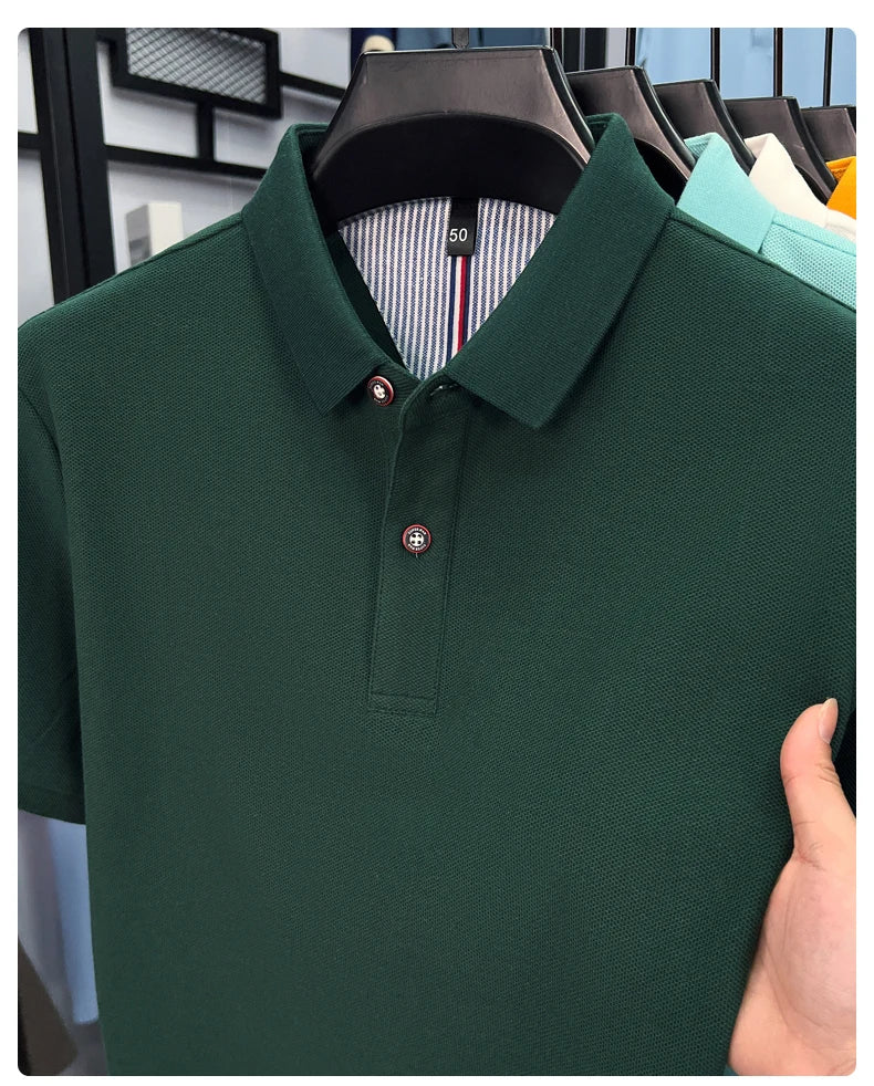 100% pure cotton high-end short sleeve polo shirt men's summer fashion new breathable Korean business casual golf brand T-shirt