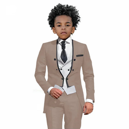 2025 Autumn Handsome Wedding Suits 3 Pieces For Kids, Boys Slim Fit Tuxedo Performance Costumes,Formal Blazer Banquet Outfit