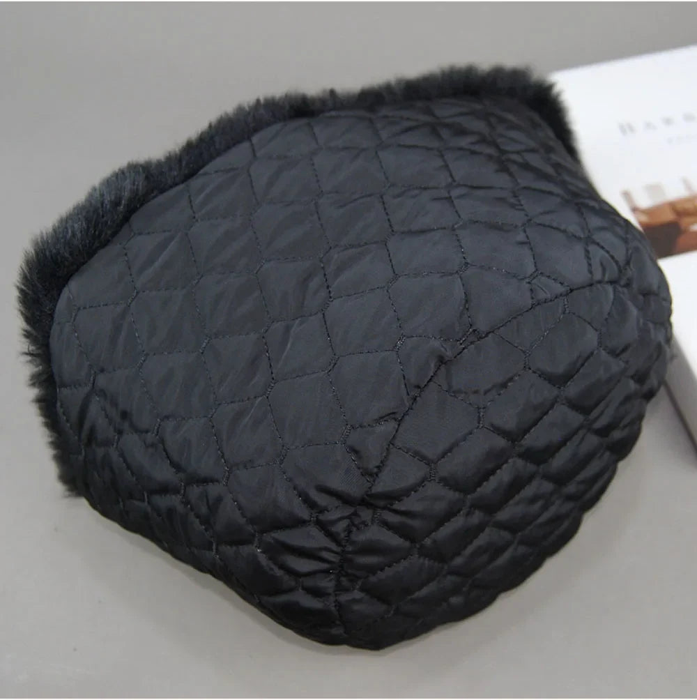 New Winter Outdoor Women Fake Real Rabbit Fur Hat Natural Warm Rabbit Fur Bomber Hats Male Quality Fake Rabbit Fur Caps
