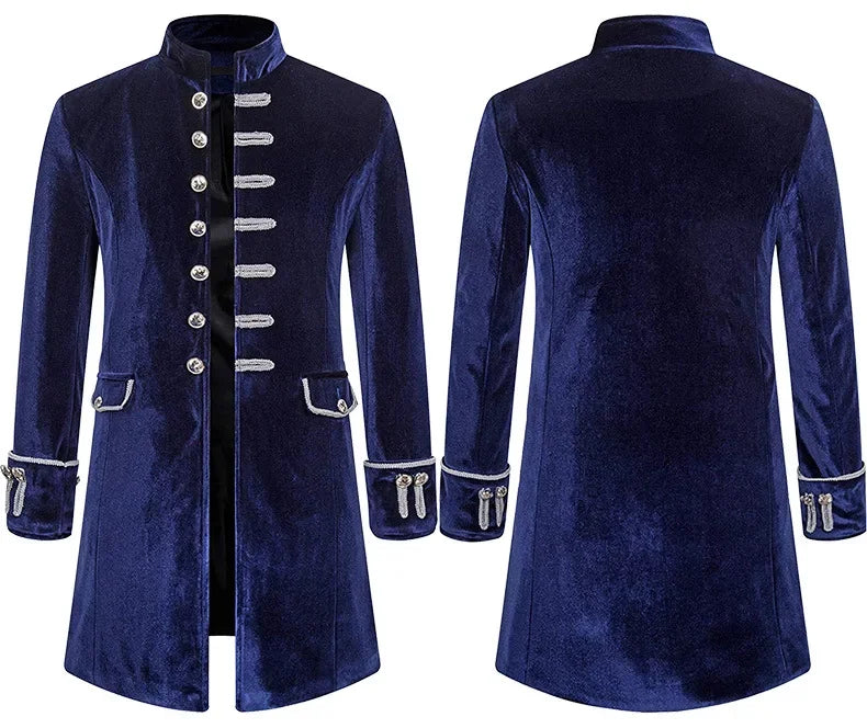 Men Steampunk Gothic Victorian Jacket Vintage Wine Red Velvet Tailcoat Medieval Frock Coat Uniform Party Halloween Costume Homme