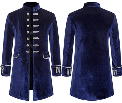 Men Steampunk Gothic Victorian Jacket Vintage Wine Red Velvet Tailcoat Medieval Frock Coat Uniform Party Halloween Costume Homme