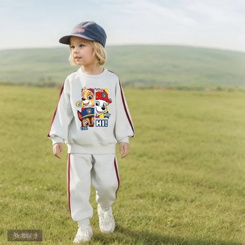 2026 Spring New Side Stripe Long Pant Sets for Kids O Neck Casual Hoodies and Trousers Two Piece Paw Patrol Boy Girls Tracksuit