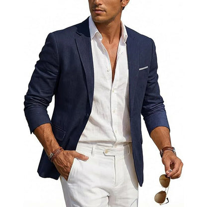 Men's Casual Linen Blazer Slim Fit Formal Business Lightweight One Button Suit Jacket for Spring/Summer Beach Wedding Sport Coat