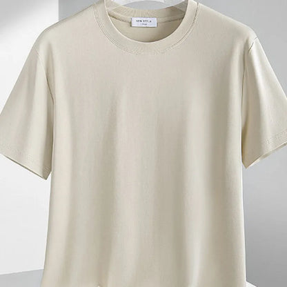 Plus Size 4XL 5XL Liquid Ammonia Mercerized Cotton T-shirt For Men Summer Cool Feeling Round Neck Top Clothes Short Sleeve Tees