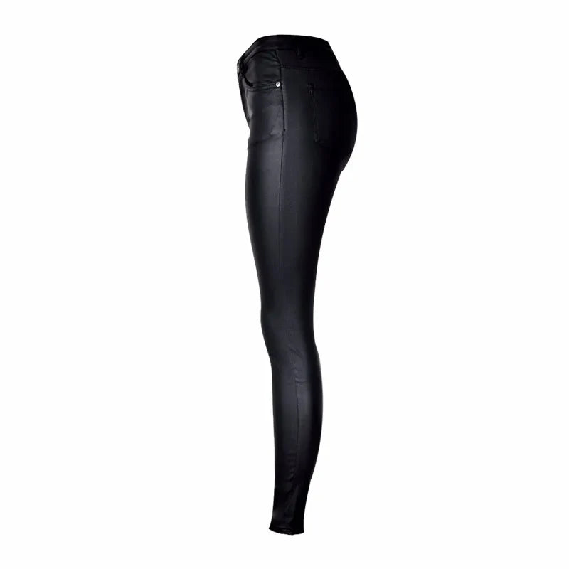 2024 Styling Skinny Women Jeans High Waist Faux Leather Pants Outfit Leggings Chic Casual Girl Stretch Leather Denim Jeans C1075
