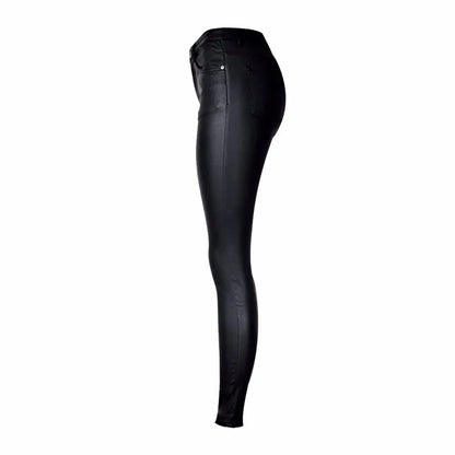 2024 Styling Skinny Women Jeans High Waist Faux Leather Pants Outfit Leggings Chic Casual Girl Stretch Leather Denim Jeans C1075