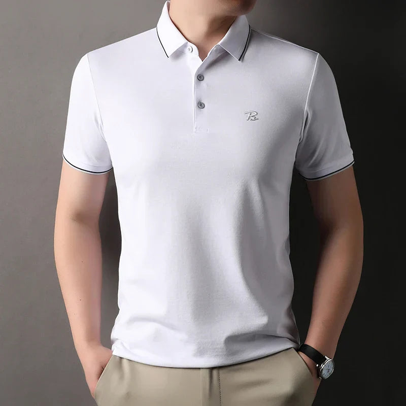 Men's Embroidered Short Sleeved Cotton Polo Shirt High End Brand Lapel T-Shirt Simple Casual Summer Breathable Top Men's Wear