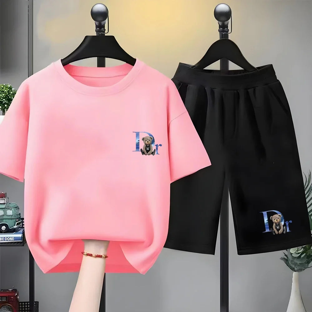 White little bear Children's T-Shirt Kids Age 3-12 boys black girls Outfit Short Sleeve & Shorts Summer Cool Casual brand Set