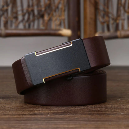 Luxury Genuine Leather Belt Men's Casual Cowhide Toothless Automatic Buckle Belt for Men Jeans Pants Waistband Business Belt