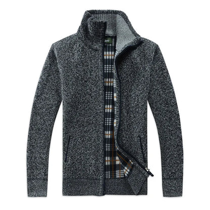 Men Plaid Cardigan V-neck Fleece Sweater Men's  Autumn Clothing Classic Cardigans Jacket Button Mens Knitting Outwear