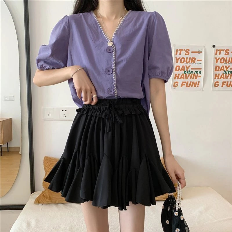 Summer Ball Gown White Mini Skirts Women 2024 Casual High Waist Ruffles Faldas Korean Bow Harajuku Y2k Micro Tennis Skirt Black