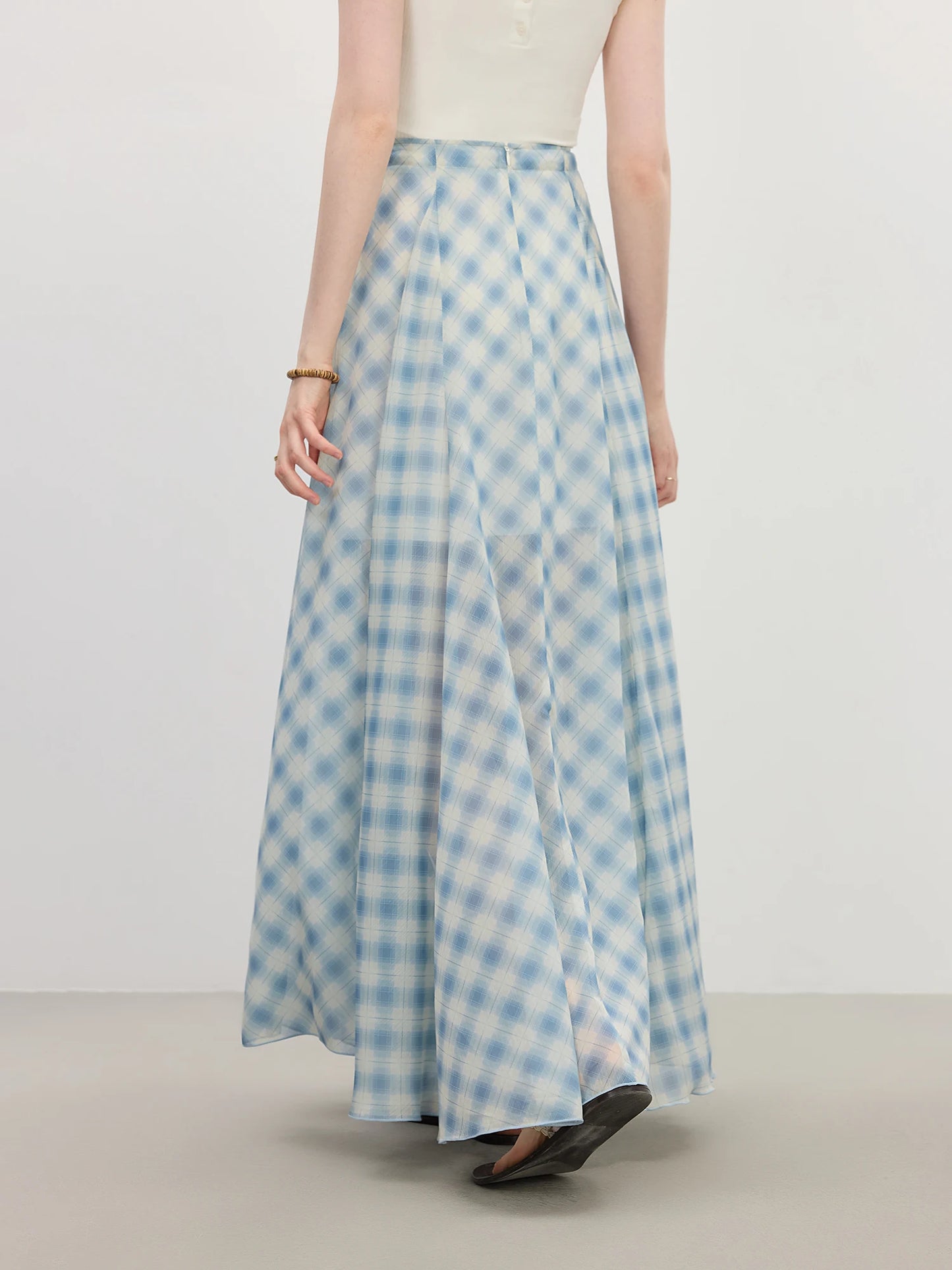 Women's Summer 2025 New Arrival Irregular A-line Hem Plaid Skirt Flowing Relaxed Fit Skirts 25FS12713