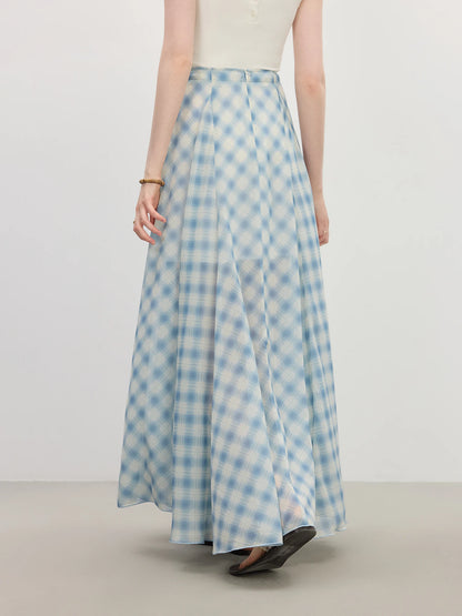 Women's Summer 2025 New Arrival Irregular A-line Hem Plaid Skirt Flowing Relaxed Fit Skirts 25FS12713
