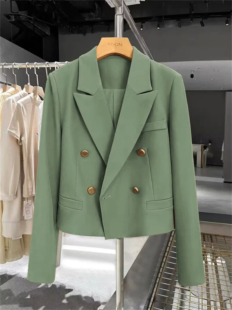 Autumn Elegant Office Lady Suits Blazer Stylish Women OL Work Blazer Casual Solid Crop Top Lapel Neck Long Sleeve Outwear 2025