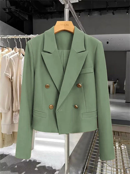 Autumn Elegant Office Lady Suits Blazer Stylish Women OL Work Blazer Casual Solid Crop Top Lapel Neck Long Sleeve Outwear 2025