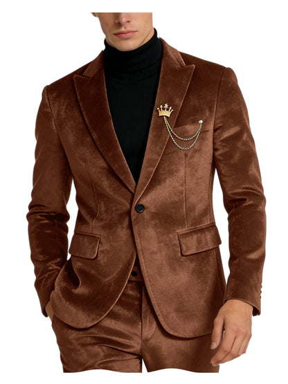 Men's Teal Velvet Blazer 1 Button Single Breasted Slim Fit Formal Wedding Party Suit Jacket