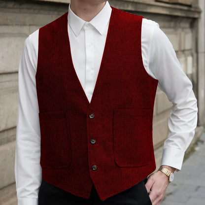Men Vest Gray Herringbone V Neck Single Button Waistcoat For Wedding Prom Business Casual Formal Daily Office Work Men Suit Vest