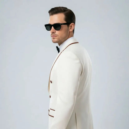 Double Breasted Suits for Men 2 Pieces Slim Fit Wedding Tuxedo Peak Lapel Formal Groom Prom Party Evening Wear (Jacket + Pants)