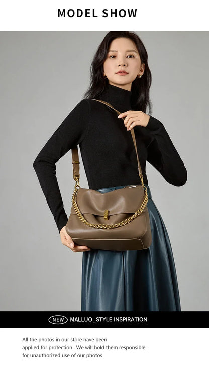 New Genuine Cow Leather Shoulder Chain Bag For Women Large Capacity Crossbody Handbag Messenger Tote Bag Luxury Designer