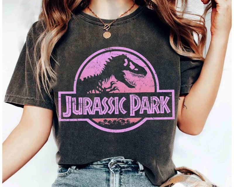 Summer Hot Selling Jurassic Retro Neon Pink Logo T-shirt, Jurassic Park Logo Shirt, Dinosaur Tyrannosaurus Rex Shirt T-shirt