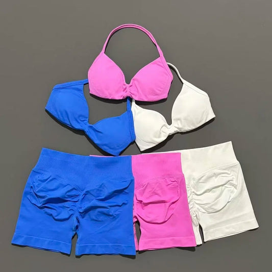 2 Piece Sports Yoga Set Sportswear Woman Gym Strappy Bra And Shorts Activewear Pilates Clothes Sports Workout Fitness Suit
