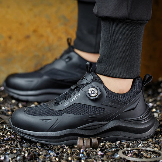 Large Size 48 Men's Summer Safety Shoes Rotating Button Work Sneakers Steel Toe Shoes Puncture-Proof Protection Shoes Security