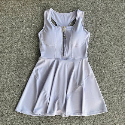 Tennis Skirt Casual Half Zipper Sports Fitness Dress Anti-Running High Waist Slim Golf Yoga Dress