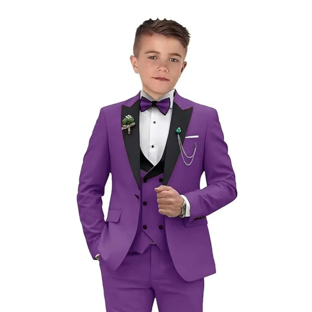 Velvet Peacked Lapel Boy's Suit Set Champagne 4-Pieces Kids Tuxedo Set Blazer Vest Pants Bow-tie For  Birthday Graduation