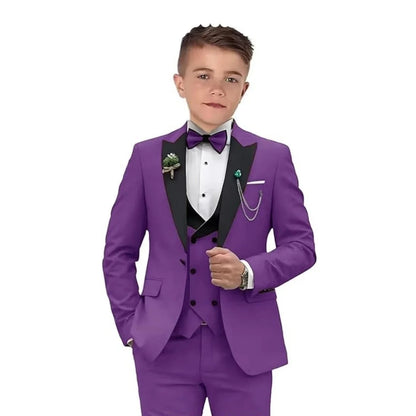 Velvet Peacked Lapel Boy's Suit Set Champagne 4-Pieces Kids Tuxedo Set Blazer Vest Pants Bow-tie For  Birthday Graduation