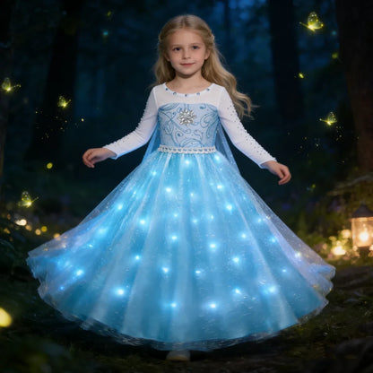 LED Girls Snow Kids Queen Costumes Girls Carnival Party Prom Gown Elsa Robe-Playing Children Princess Dress Birthday Dress