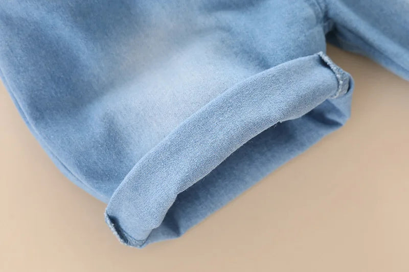 New Summer Suits for Baby Cartoon Print Kids Short Sleeve Letter Polo Shirts +denim Shorts Toddler Boy Casual Clothing Outfits