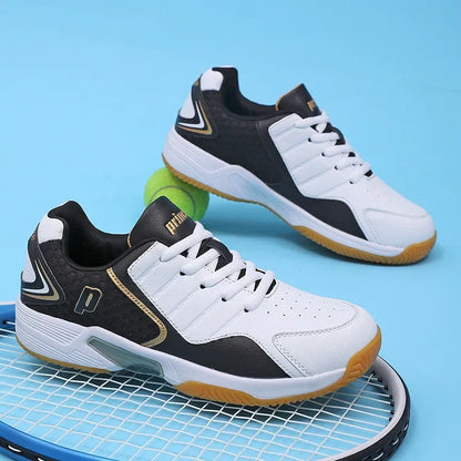 Professional Leather Men Badminton Shoes Couple Anti-Slip Training Sneaker Lightweight Women Tennis Shoes Volleyball Sport Shoes