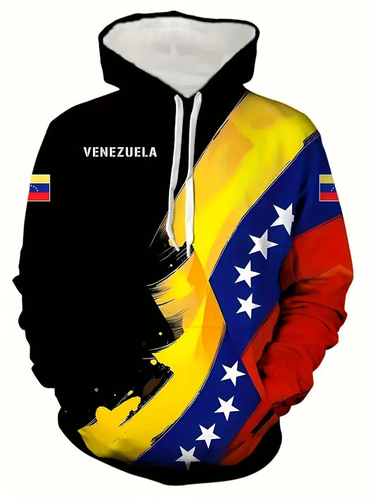 The new men's hoodie for the autumn of 2025 features a casual and fashionable 3D national flag print on the street