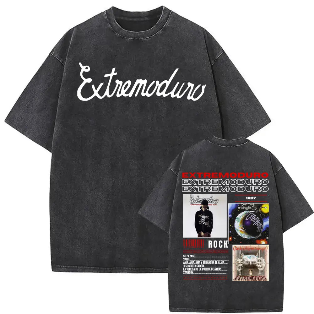 Rock Band EXTREMODURO Tour 2025 Vintage Washed T-shirt Men Women Fashion Hip Hop Street T Shirts Summer Loose Oversized T Shirt