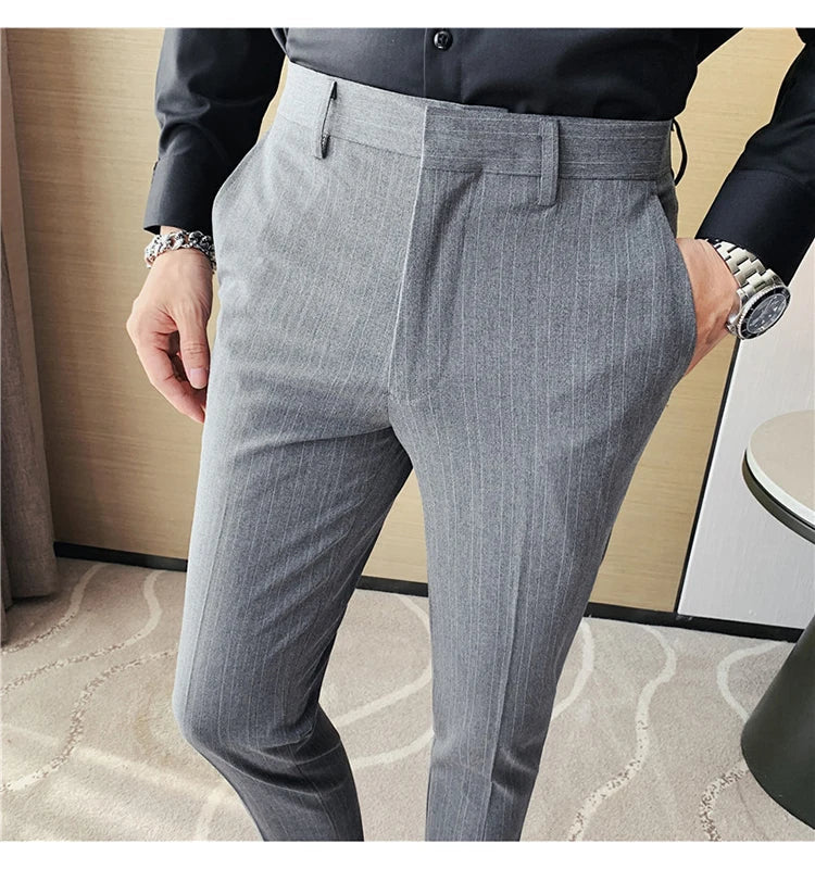 Plus Size 40 42 Spring Summer Double Line Stripe Suit Pants Men Clothing 2022 Korean Slim Fit Business Formal Wear Office Pants