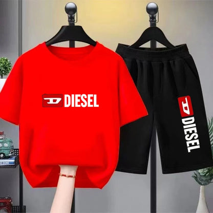Boys Girls Age 3-12 Tee+shorts Suit Children Short Sleeve T-shirts Casual Pink Black Fashion Summer Child Loose Clothes