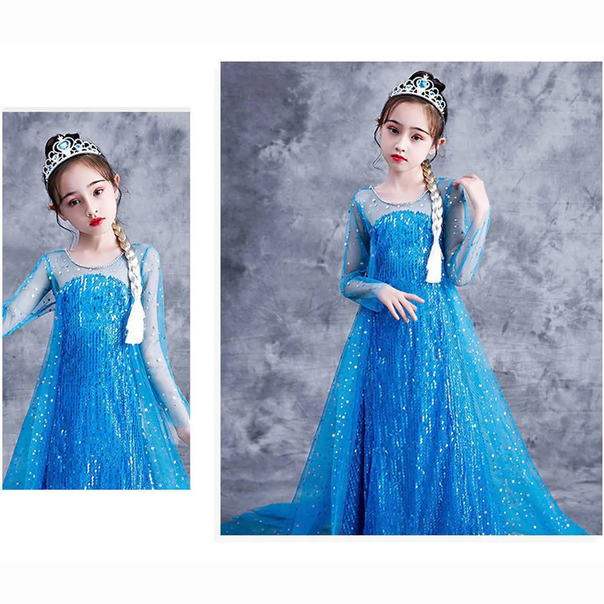 Halloween Elsa Dress Kids Cosplay Costumes Sequined Mesh Ball Gown Carnival Party Frozen Prom Gown Princess Dress for Girl